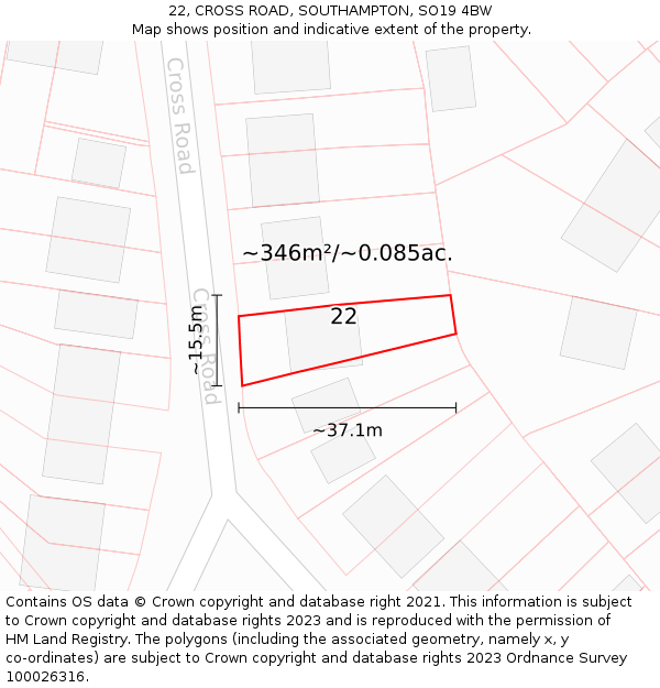 22, CROSS ROAD, SOUTHAMPTON, SO19 4BW: Plot and title map