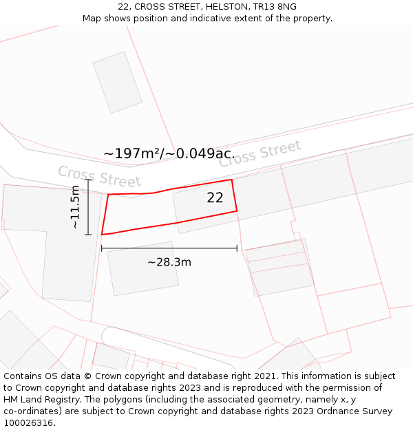 22, CROSS STREET, HELSTON, TR13 8NG: Plot and title map