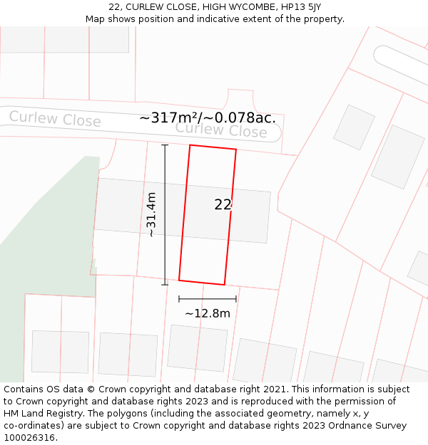 22, CURLEW CLOSE, HIGH WYCOMBE, HP13 5JY: Plot and title map