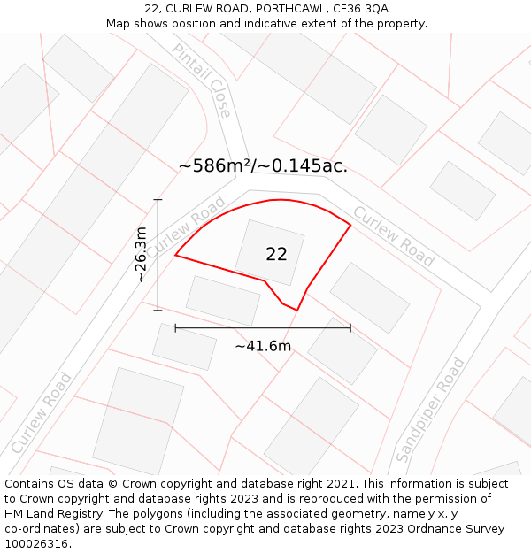 22, CURLEW ROAD, PORTHCAWL, CF36 3QA: Plot and title map