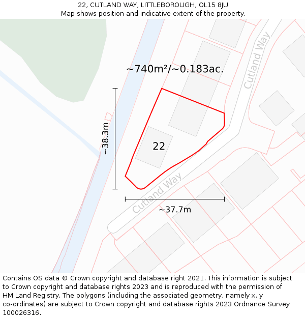 22, CUTLAND WAY, LITTLEBOROUGH, OL15 8JU: Plot and title map