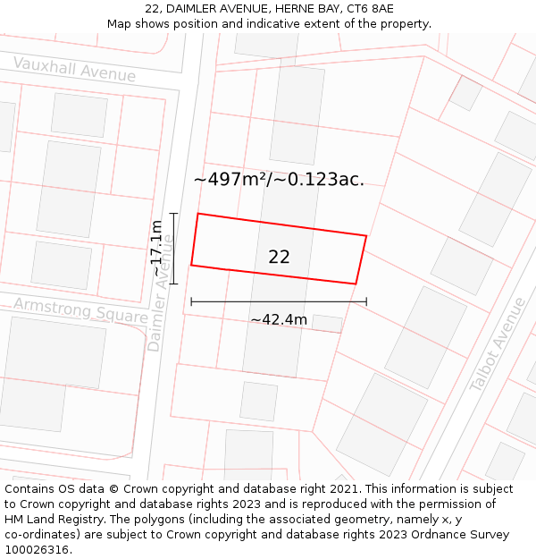 22, DAIMLER AVENUE, HERNE BAY, CT6 8AE: Plot and title map