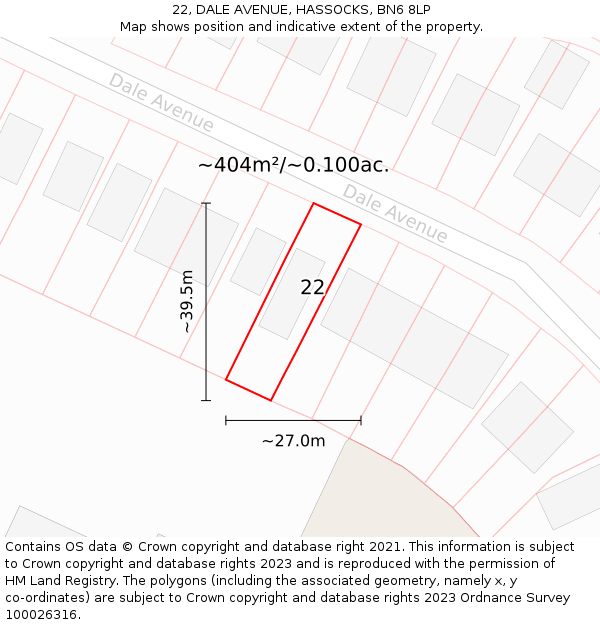 22, DALE AVENUE, HASSOCKS, BN6 8LP: Plot and title map