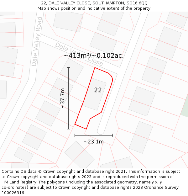 22, DALE VALLEY CLOSE, SOUTHAMPTON, SO16 6QQ: Plot and title map