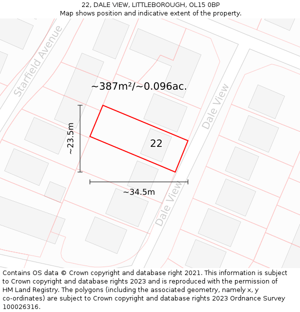 22, DALE VIEW, LITTLEBOROUGH, OL15 0BP: Plot and title map