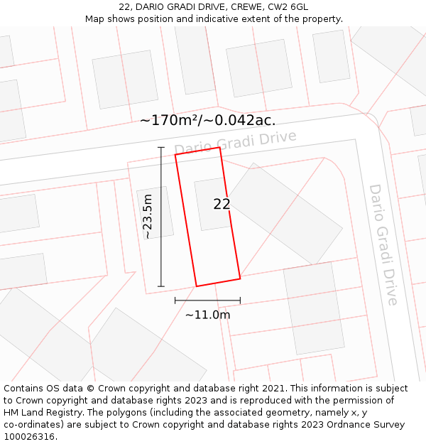 22, DARIO GRADI DRIVE, CREWE, CW2 6GL: Plot and title map