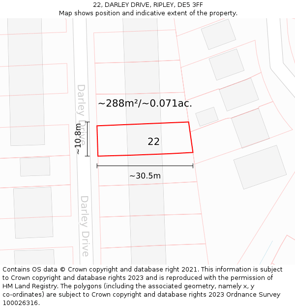 22, DARLEY DRIVE, RIPLEY, DE5 3FF: Plot and title map