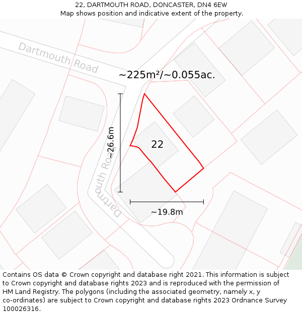 22, DARTMOUTH ROAD, DONCASTER, DN4 6EW: Plot and title map