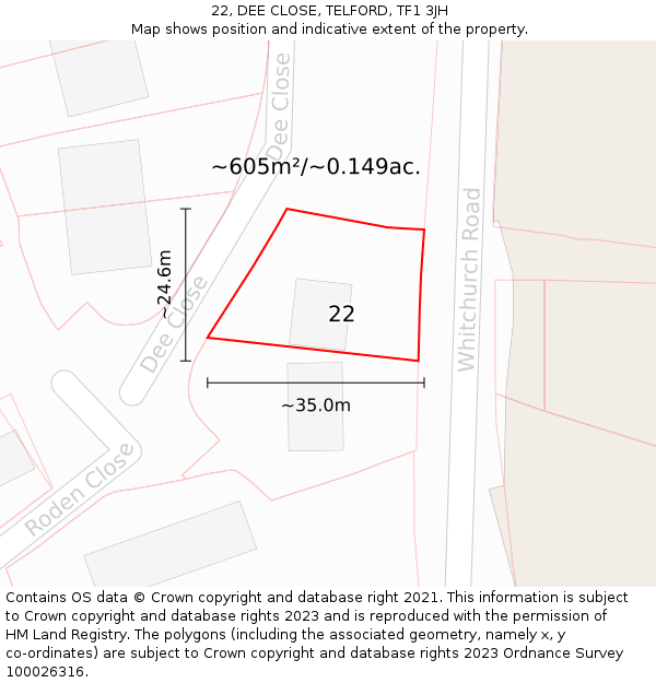 22, DEE CLOSE, TELFORD, TF1 3JH: Plot and title map