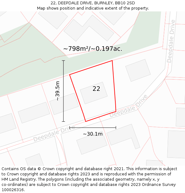 22, DEEPDALE DRIVE, BURNLEY, BB10 2SD: Plot and title map
