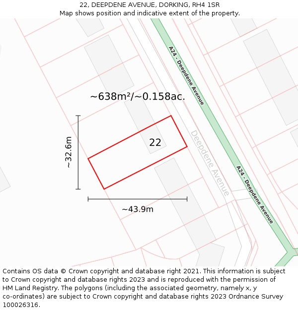 22, DEEPDENE AVENUE, DORKING, RH4 1SR: Plot and title map