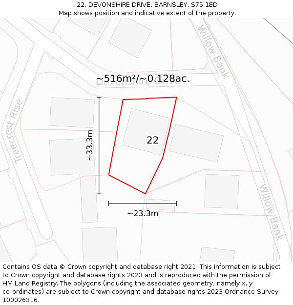 22, DEVONSHIRE DRIVE, BARNSLEY, S75 1ED: Plot and title map