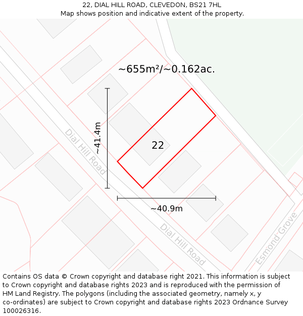 22, DIAL HILL ROAD, CLEVEDON, BS21 7HL: Plot and title map