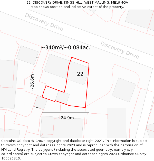 22, DISCOVERY DRIVE, KINGS HILL, WEST MALLING, ME19 4GA: Plot and title map