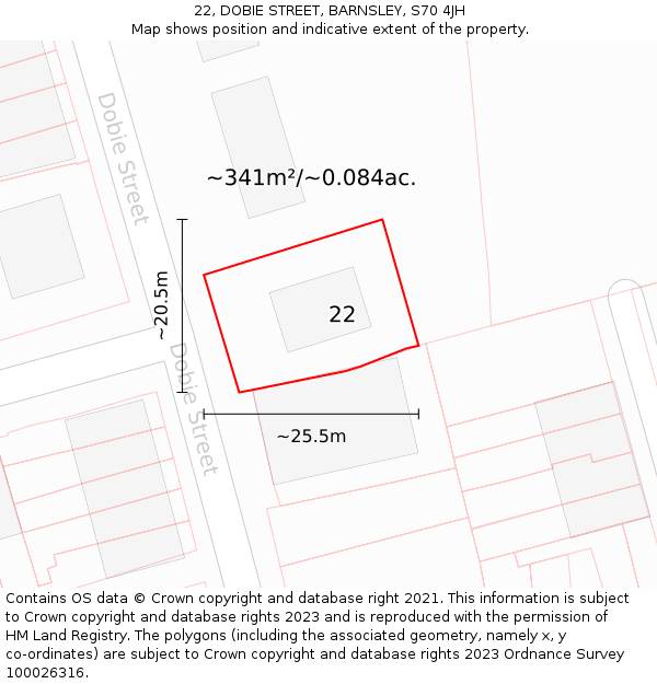 22, DOBIE STREET, BARNSLEY, S70 4JH: Plot and title map
