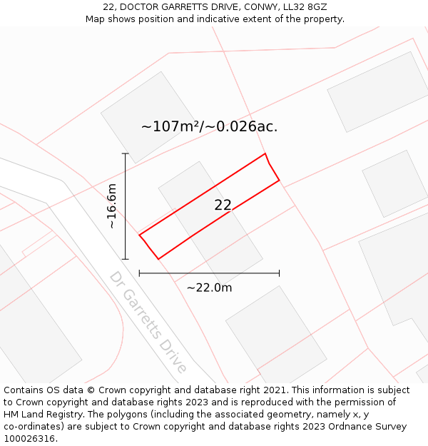 22, DOCTOR GARRETTS DRIVE, CONWY, LL32 8GZ: Plot and title map