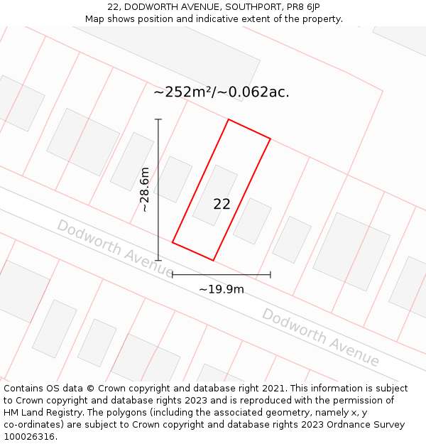 22, DODWORTH AVENUE, SOUTHPORT, PR8 6JP: Plot and title map