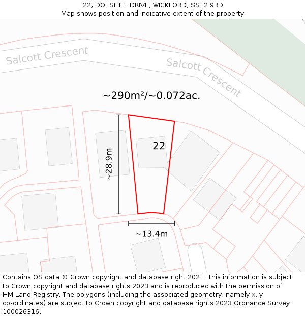 22, DOESHILL DRIVE, WICKFORD, SS12 9RD: Plot and title map