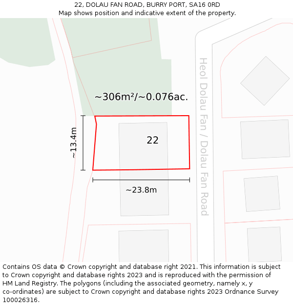 22, DOLAU FAN ROAD, BURRY PORT, SA16 0RD: Plot and title map