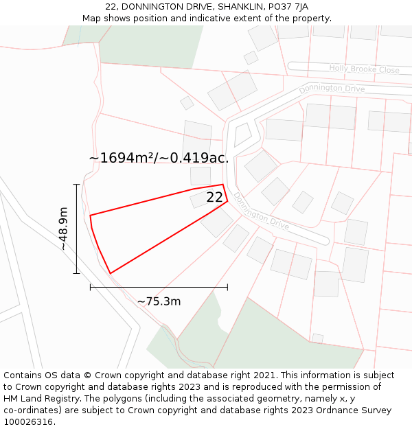 22, DONNINGTON DRIVE, SHANKLIN, PO37 7JA: Plot and title map