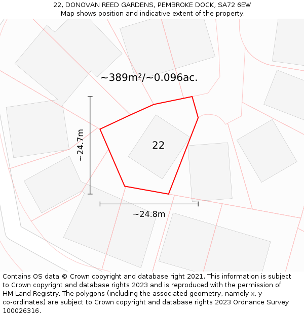22, DONOVAN REED GARDENS, PEMBROKE DOCK, SA72 6EW: Plot and title map