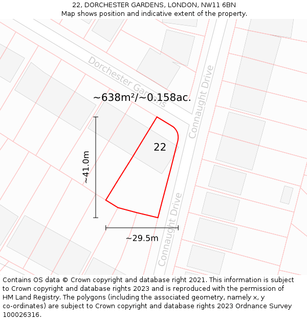 22, DORCHESTER GARDENS, LONDON, NW11 6BN: Plot and title map