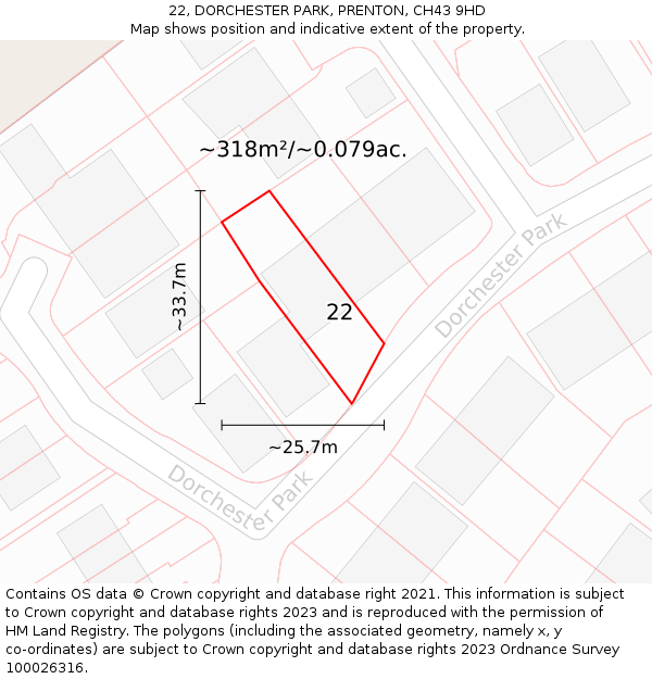 22, DORCHESTER PARK, PRENTON, CH43 9HD: Plot and title map