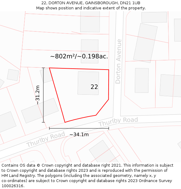 22, DORTON AVENUE, GAINSBOROUGH, DN21 1UB: Plot and title map