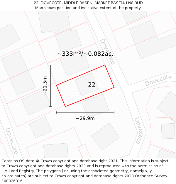 22, DOVECOTE, MIDDLE RASEN, MARKET RASEN, LN8 3UD: Plot and title map