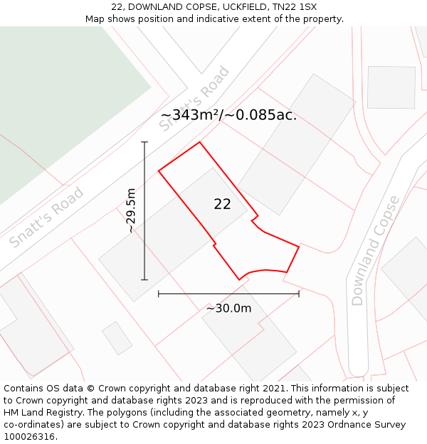 22, DOWNLAND COPSE, UCKFIELD, TN22 1SX: Plot and title map