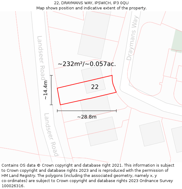 22, DRAYMANS WAY, IPSWICH, IP3 0QU: Plot and title map