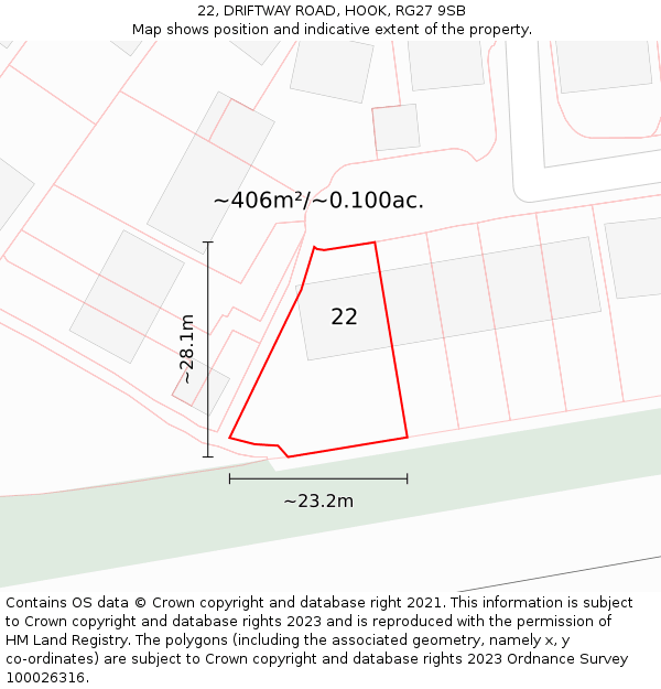 22, DRIFTWAY ROAD, HOOK, RG27 9SB: Plot and title map