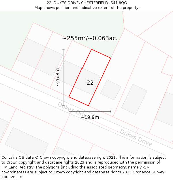 22, DUKES DRIVE, CHESTERFIELD, S41 8QG: Plot and title map