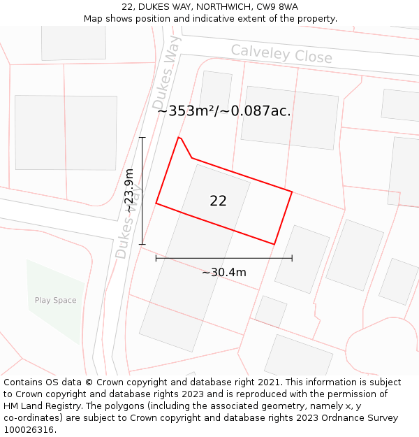 22, DUKES WAY, NORTHWICH, CW9 8WA: Plot and title map