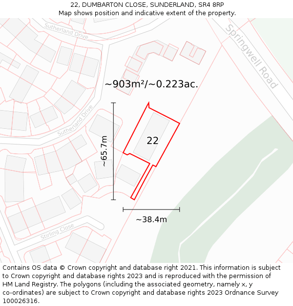 22, DUMBARTON CLOSE, SUNDERLAND, SR4 8RP: Plot and title map