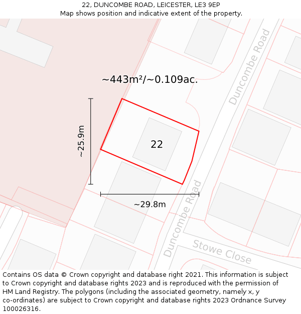 22, DUNCOMBE ROAD, LEICESTER, LE3 9EP: Plot and title map