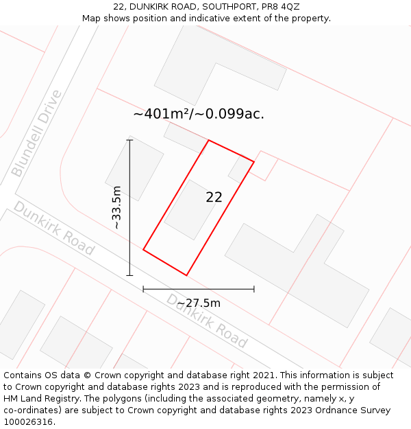 22, DUNKIRK ROAD, SOUTHPORT, PR8 4QZ: Plot and title map