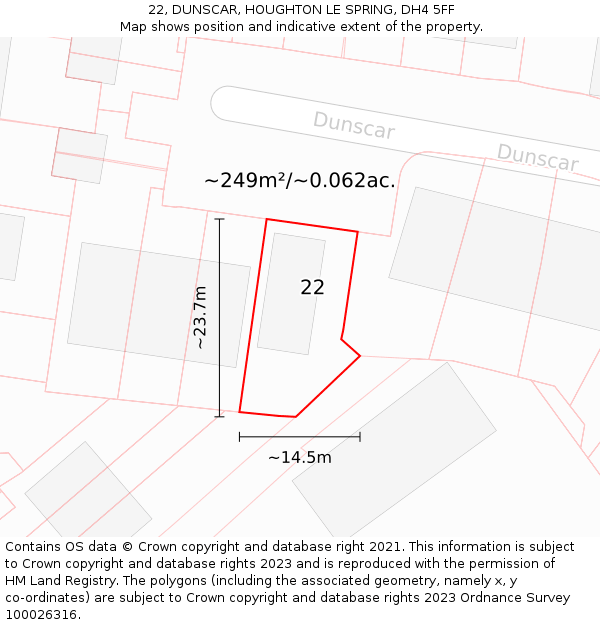 22, DUNSCAR, HOUGHTON LE SPRING, DH4 5FF: Plot and title map