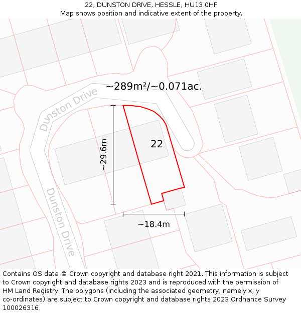 22, DUNSTON DRIVE, HESSLE, HU13 0HF: Plot and title map