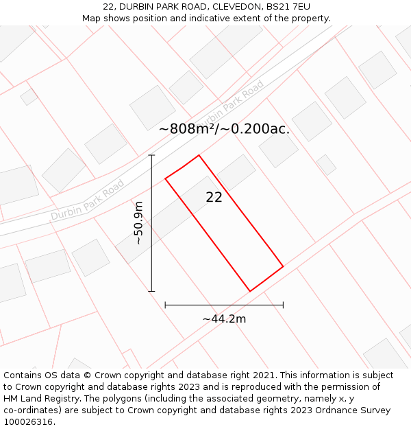 22, DURBIN PARK ROAD, CLEVEDON, BS21 7EU: Plot and title map