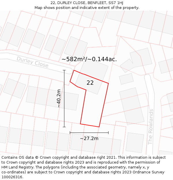 22, DURLEY CLOSE, BENFLEET, SS7 1HJ: Plot and title map