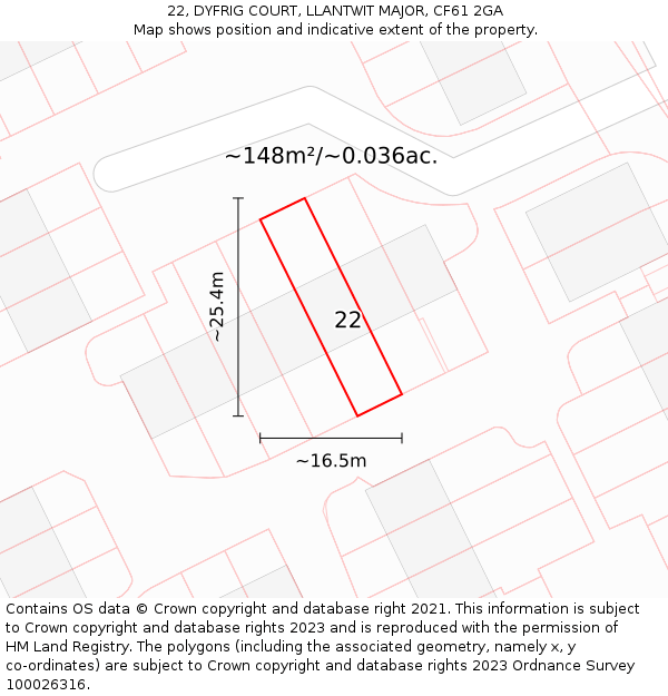 22, DYFRIG COURT, LLANTWIT MAJOR, CF61 2GA: Plot and title map