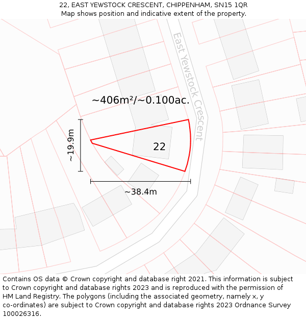 22, EAST YEWSTOCK CRESCENT, CHIPPENHAM, SN15 1QR: Plot and title map