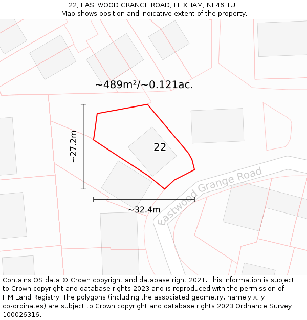 22, EASTWOOD GRANGE ROAD, HEXHAM, NE46 1UE: Plot and title map