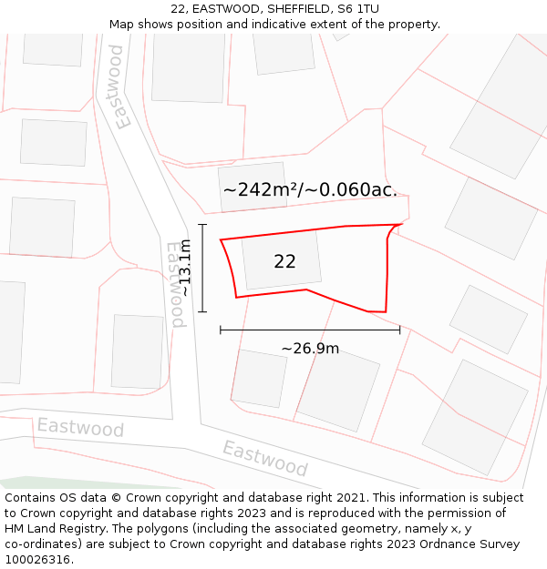 22, EASTWOOD, SHEFFIELD, S6 1TU: Plot and title map