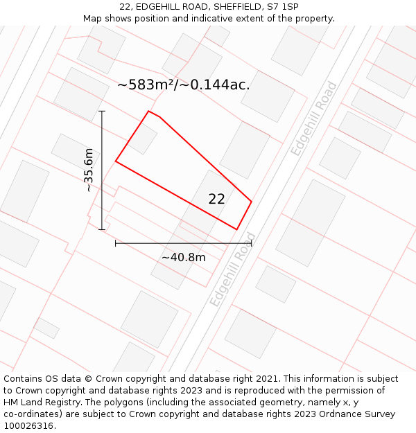 22, EDGEHILL ROAD, SHEFFIELD, S7 1SP: Plot and title map