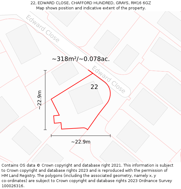 22, EDWARD CLOSE, CHAFFORD HUNDRED, GRAYS, RM16 6GZ: Plot and title map