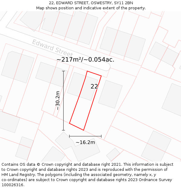 22, EDWARD STREET, OSWESTRY, SY11 2BN: Plot and title map