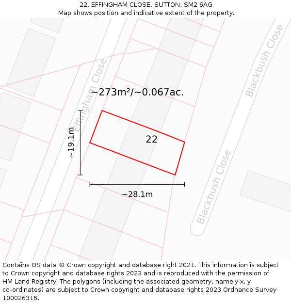 22, EFFINGHAM CLOSE, SUTTON, SM2 6AG: Plot and title map