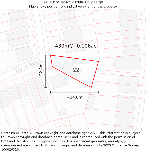 22, ELDON ROAD, CATERHAM, CR3 5JR: Plot and title map